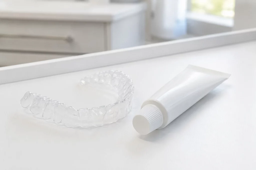 Zähne aufhellen in Offenbach – individuelle Bleaching-Schiene und Gel-Tube für Home-Bleaching